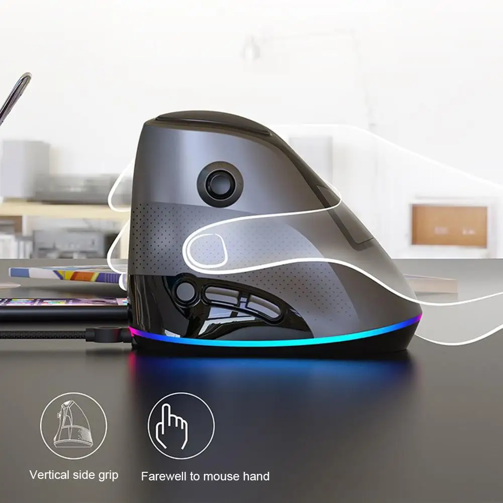 

New 4000DPI Ajazz AJ307 Vertical Ergonomic RGB Backlit Wired Macro Programmable Notebook Desktop Gaming Office Mouse