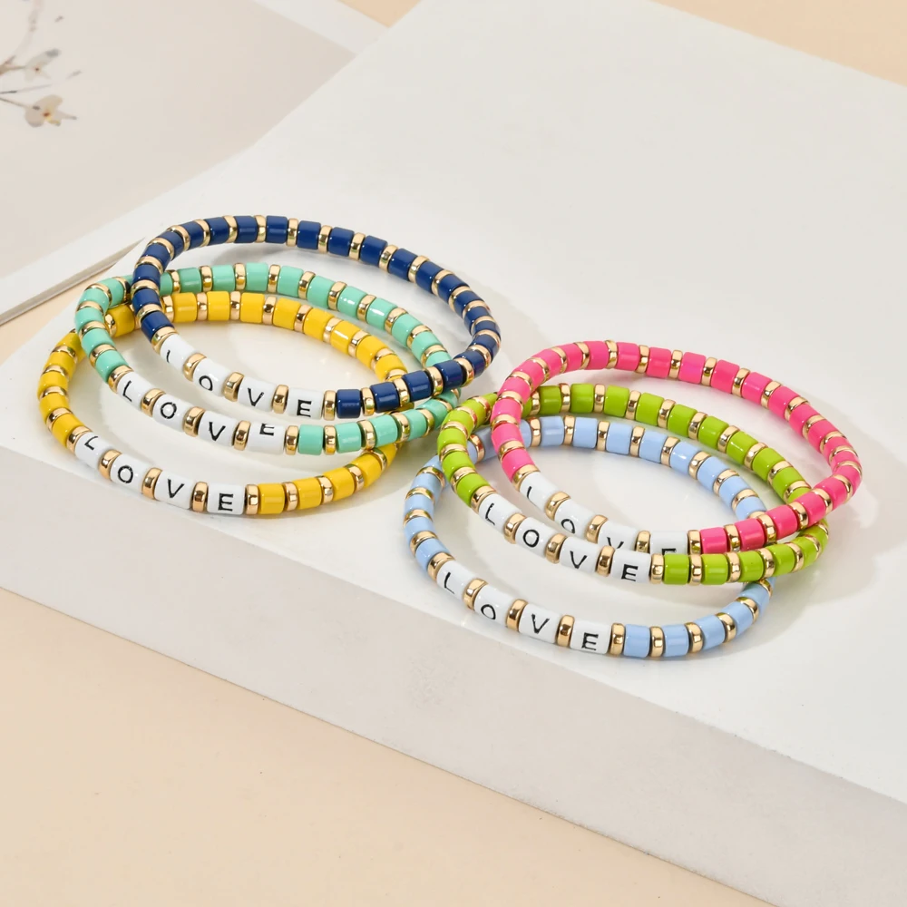 ZMZY New Cute Beads Boho Letter Love Enamel Bracelet
