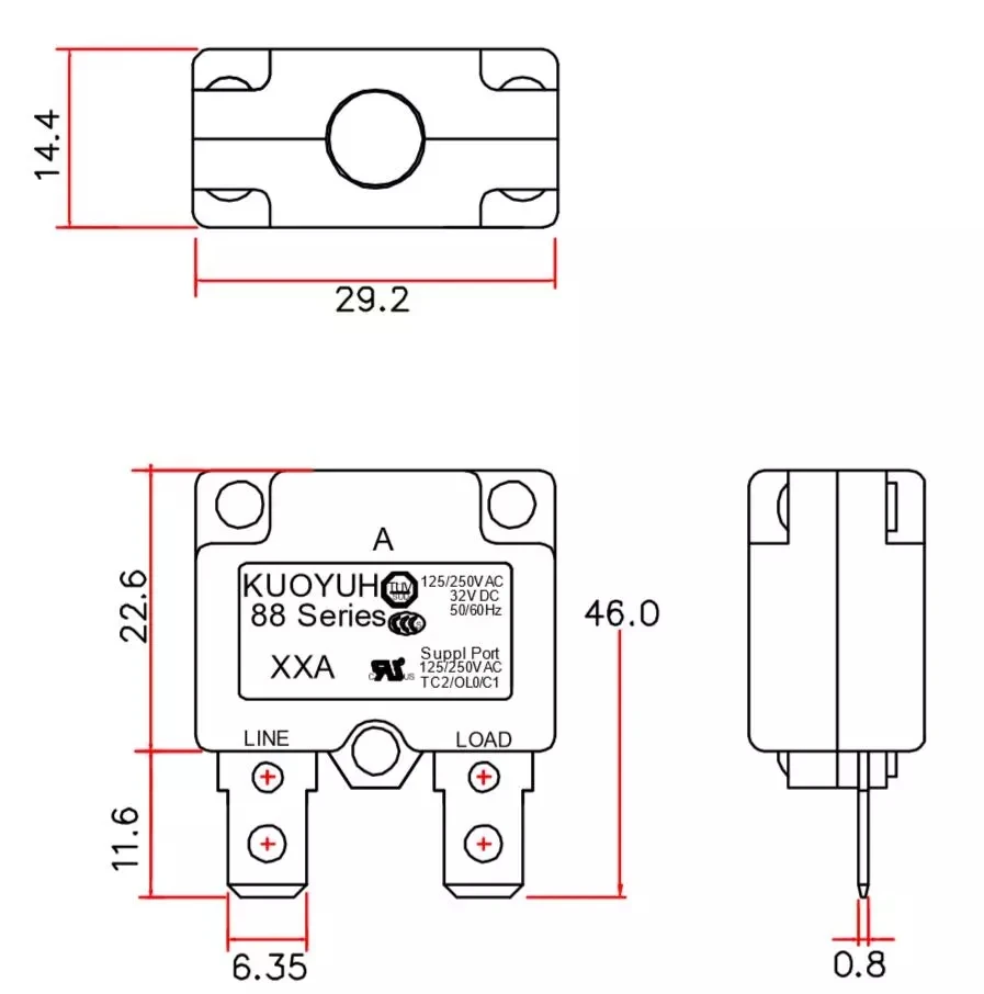 1Pcs Breaker KUOYUH 88AR Series 3A 4A 5A 6A 7A 8A 9A 10A 11A 12A 15A 17 18A 20A 24A 25A Self-Recovery Current Overload Protector