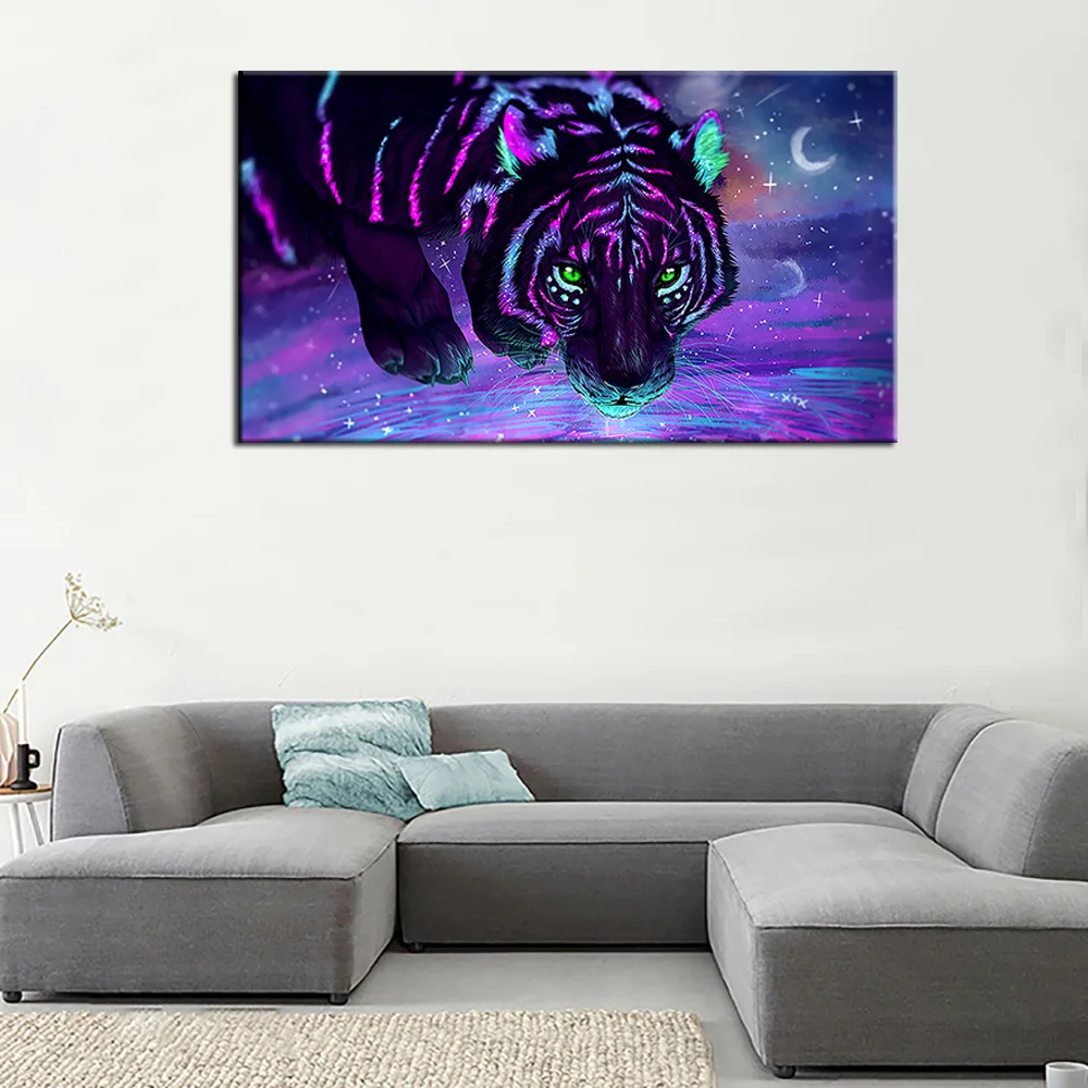 Arte Abstracto De La Pared De Los Animales Pintura Colorida De La Lona Del Tigre Impresion Del Arte Del Cartel Para La Pared De La Sala De Estar Decoracion Del Hogar Sin