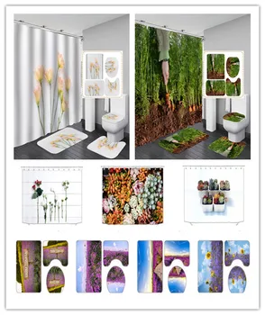 

Succulent lavender Print Shower Curtain 4 Piece Carpet Cover Toilet Cover Bath Mat Pad Set Bathroom Curtain with 12 Hooks