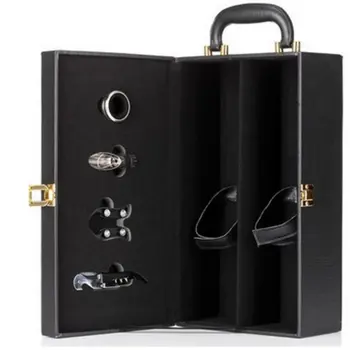

Double stick wine box with bottle opener gift box wine box diamond pu leather wine packaging box black top handle