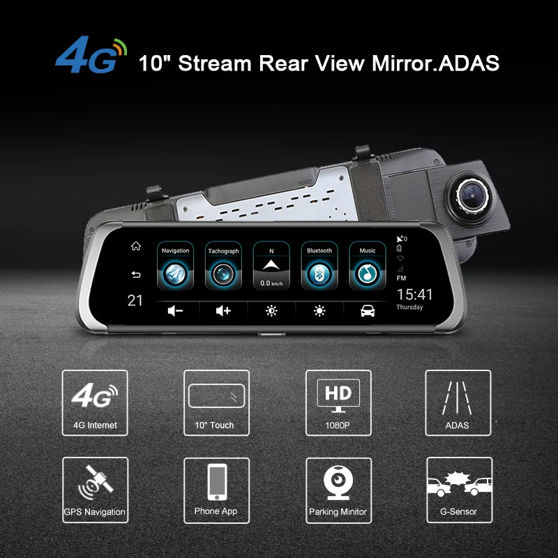 Автомобильный видеорегистратор 4G ADAS камера 10 дюймов на Android с зеркалом заднего