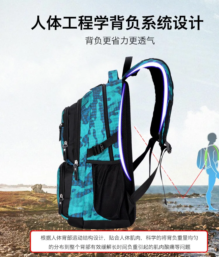 Jiang Hao, студенческий уличный камуфляжный рюкзак для мужчин и женщин, повседневный рюкзак для путешествий, рюкзак для средней школы, облегчающий шок Ab