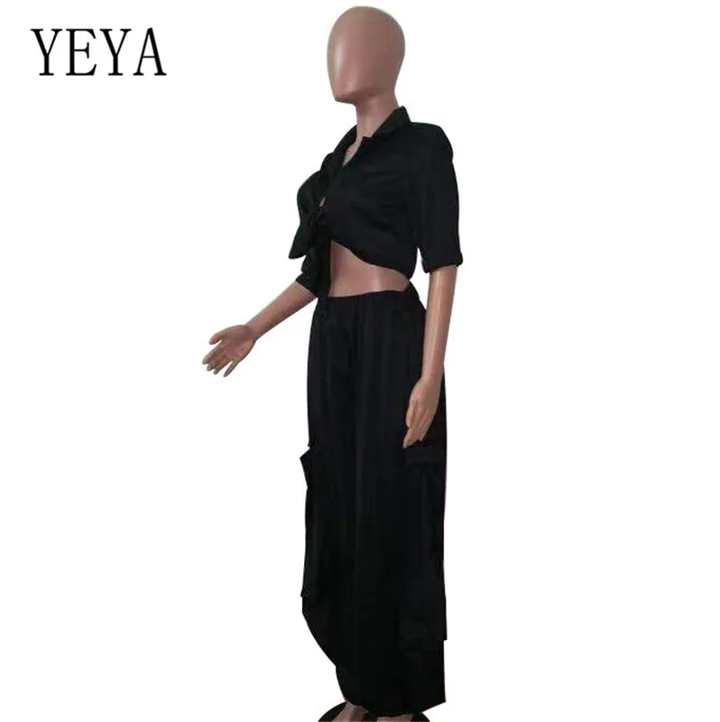 YEYA, плюс размер, 2XL, свободные комплекты из двух предметов, пупочный Топ, сексуальная уличная Женская одежда, Модный укороченный топ+ широкие штаны, Комбинезоны