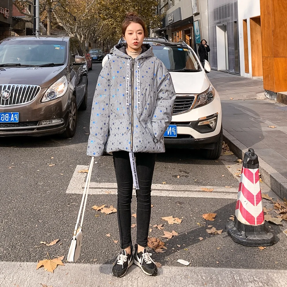 

Photo Shoot Light Perception Snowflake Bright Surface Cotton Overcoat 2019 Winter New Style WOMEN'S Dress Retro Laziness Wind do