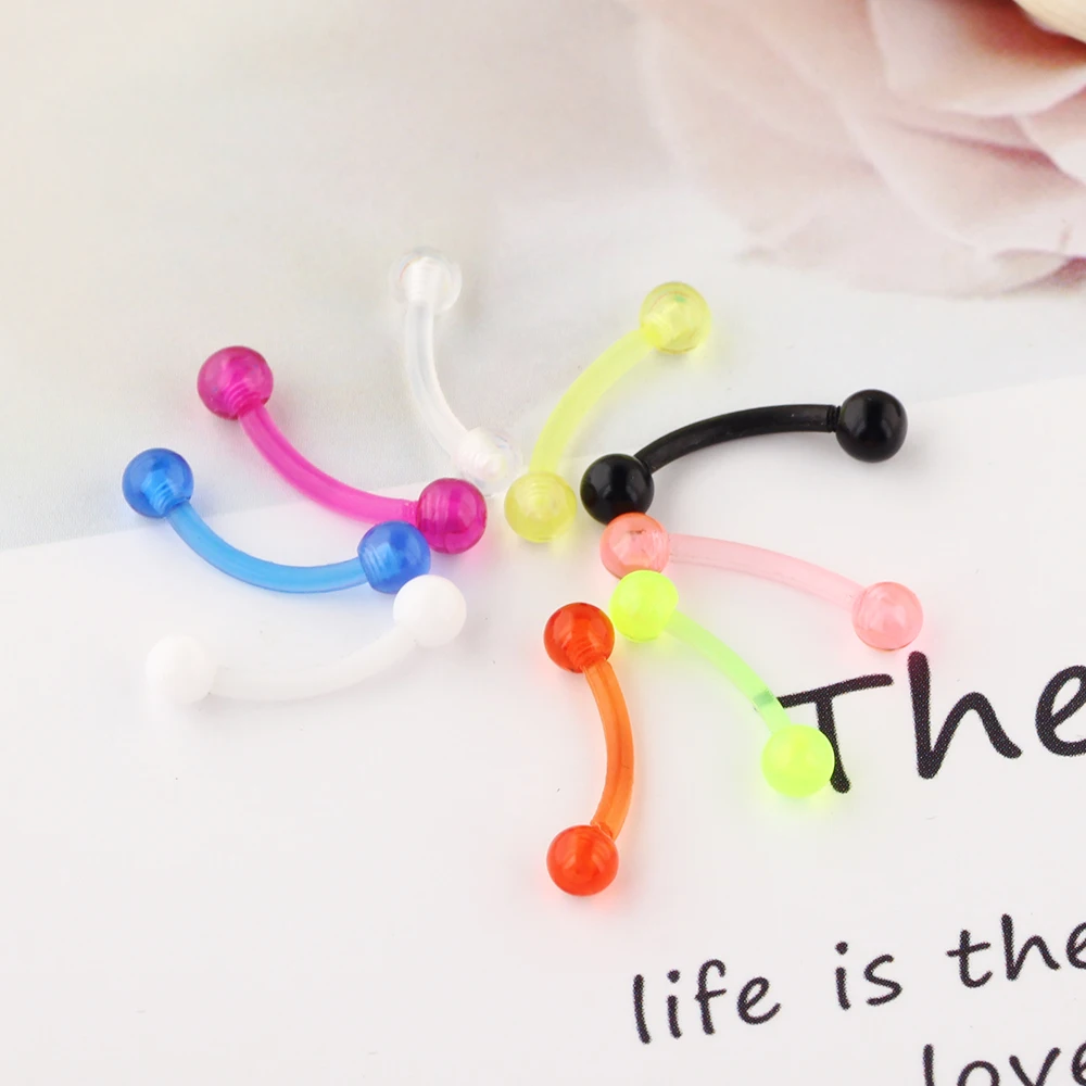 JUNLOWPY Wholesale Body Jewelry Eyebrow Rings Acrylic 16G Curved Barbells Tragus Earrings Belly Lip Helix Piercing Mix 9 Colors