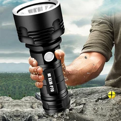 Lampe torche LED tactique étanche rechargeable USB (YB07 XHP70 XM L2), lampe de poche/lanterne ultra puissante et lumineuse 