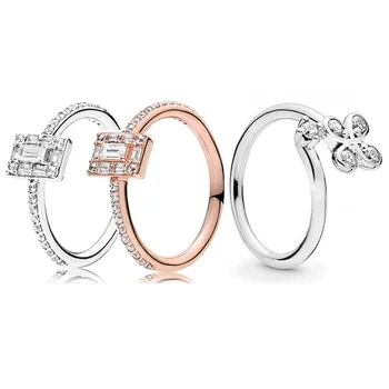 

Authentic 925 Sterling Silver Ring Openwork Luminous Ice Lucky In Love Clover With Crystal Ring For Women Gift Fine Jewelry