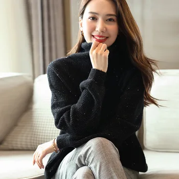 

woman sweaters turtleneck cashmere long sleeve winter clothes women 2020 turtleneck sweater thickened black pullover sweater