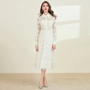 

Long Dress High Quality Spring Autumn New Women'S Fashion Workplace Party Sexy Vintage Elegant Chic Long Sleeve Lace Dresses
