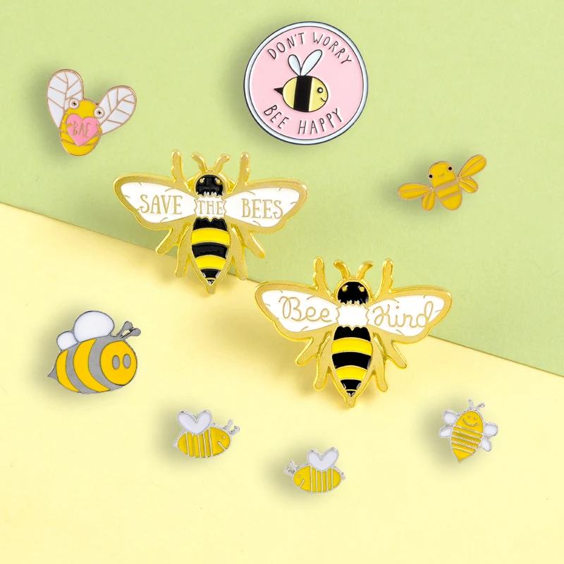 

Insect Bee Series Enamel Pins Cartoon Cute Animal "BEE HAPPY" Brooches Badges Bag Clothes Lapel Pins Jewelry Gifts For Friends