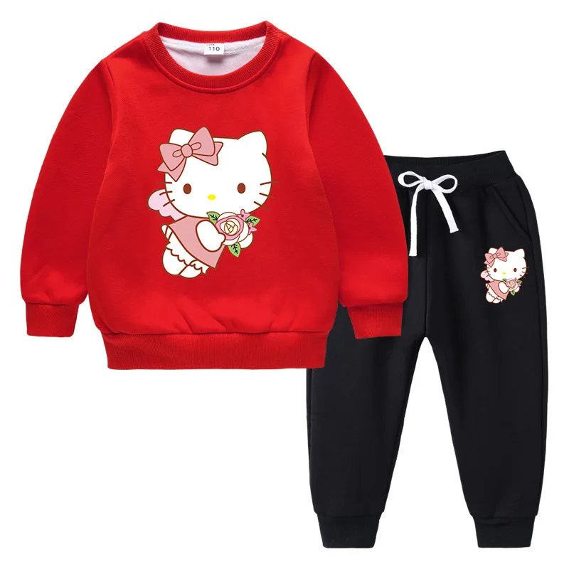 thumbnail image 1 of Ropa para niños de Hello Kitty, conjunto con capucha con estampado bonito, deportes informales de invierno para niñas, manga larga, además de ropa cálida de terciopelo para niños, 1 of 5