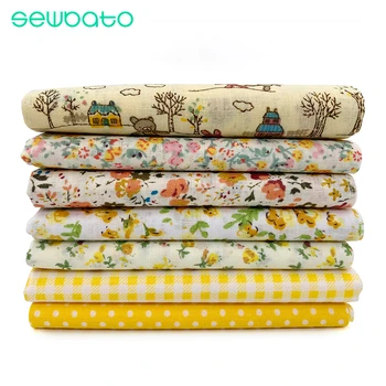 

SEWBATO 7pcs/lot Floral Printed plain Cotton Fabric Patchwork Cloth For DIY Quilting Sewing Baby&Children Sheets Dress Material
