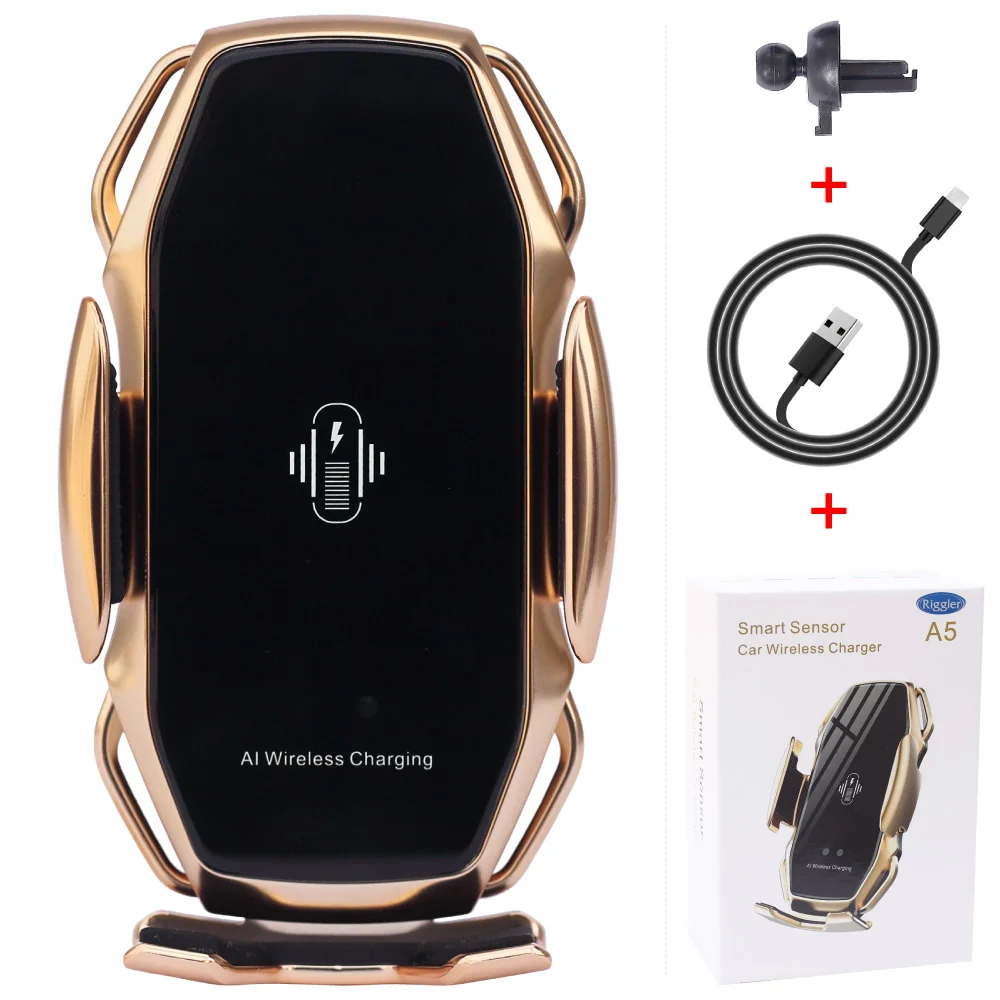 Gold Умный датчик Автомобильный держатель для зарядки 10 Вт Быстрое беспроводное зарядное устройство для huawei Mate30pro P30pro iphone 11 XR XS - Цвет: Gold