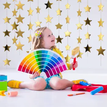 

Gold Reflective Stars Paper Streamers Garland Banner Graduation Hanging Decoration For Wedding Birthday Christmas Party Decor