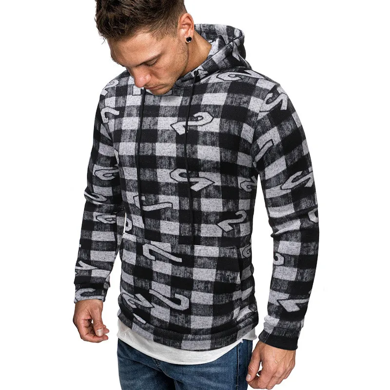 Клетчатый узор Sudadera Hombre толстовки хип хоп Мужская мода уличная одежда с длинным рукавом весна осень пуловер Одежда - Цвет: Черный