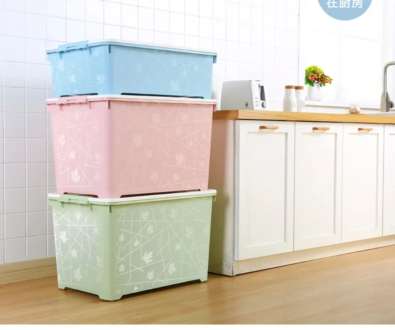 Storage Box Thick Plastic Home Clothes Finishing Box with Cap Pulley Quilt Storage Box Dormitory Bed End of Storage