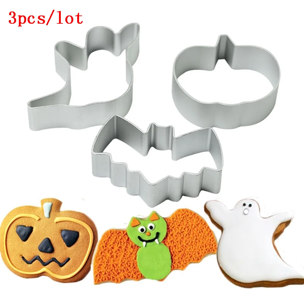 

Halloween Cookie Cutter 3D Metal Fondant Biscuit Stencil Baking Mold Ghost Pumpkin & Bat DIY Cookie Cake Decorating Tools