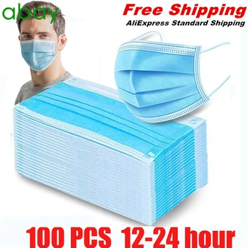 

100pcs Disposable Mask Free Shipping 3 Layer Nonwoven Filter Mask Face Mouth Mask Dustproof Anti-fog Breathable Earloop Masks