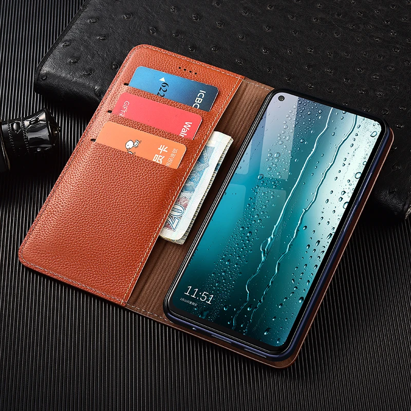 Litchi Texture Genuine Leather Wallet Magnetic Flip Cover For XiaoMi Redmi Note 3 4 4X 5 6 7 8 8T 9 9s 10 K20 K30 K40 Pro Case | Мобильные
