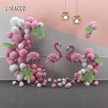 

Laeacco Birthday Backdrops for Photography Tropical Palms Trees Leaves Balloons Flamingo Photo Backgrounds Baby Portrait Props