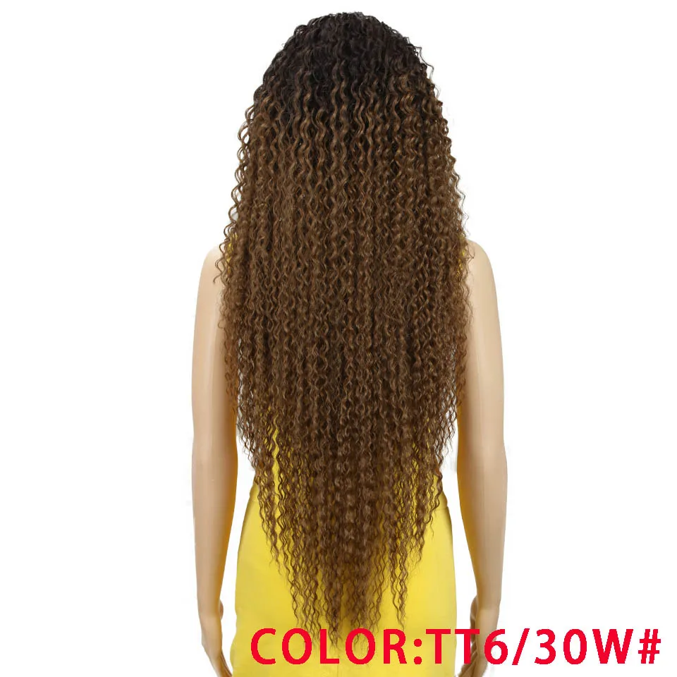 Magic 38“Inch Kinky Curly Wigs Long Synthetic Lace Front WIgs For Black Women Ombre Blonde Heat Resistant Hair High Temperature - Color: TT6-30W