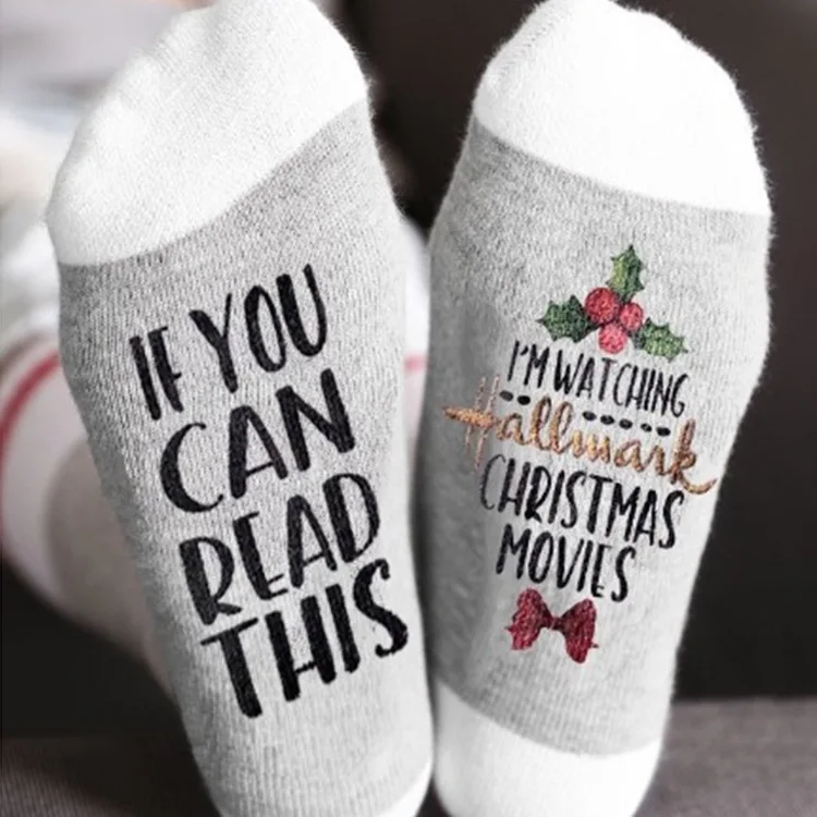 Носки с рождественскими буквами, если вы можете прочесть это, оставьте меня в одиночке, я буду смотреть фильмы с надписью, носки для женщин и мужчин, короткие носки