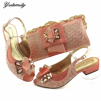 

High Quality Party Shoes Women Shoes And Purse Nigerian New Women Square Heels Shoes And Bag Set For Wedding Dress On Sale