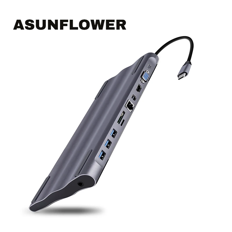  10/11 en 1 USB C HUB Multi función Dock para MacBook de tipo C a HDMI VGA 35 AUX USB 30 RJ45 de car