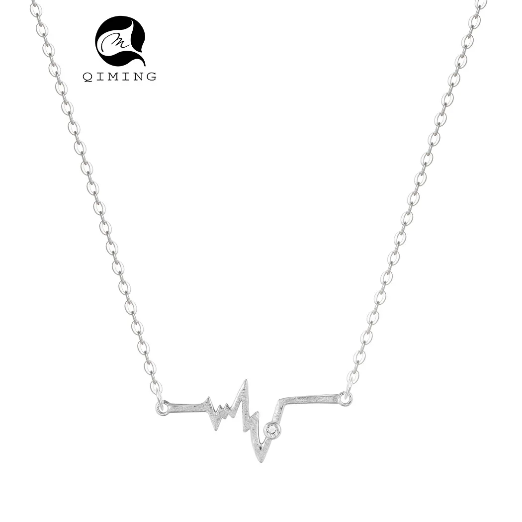 

Qiming Origional Design Simple S925 Silver Electrocardiogram Necklace Women's Short Heartbeat Choker Pendant