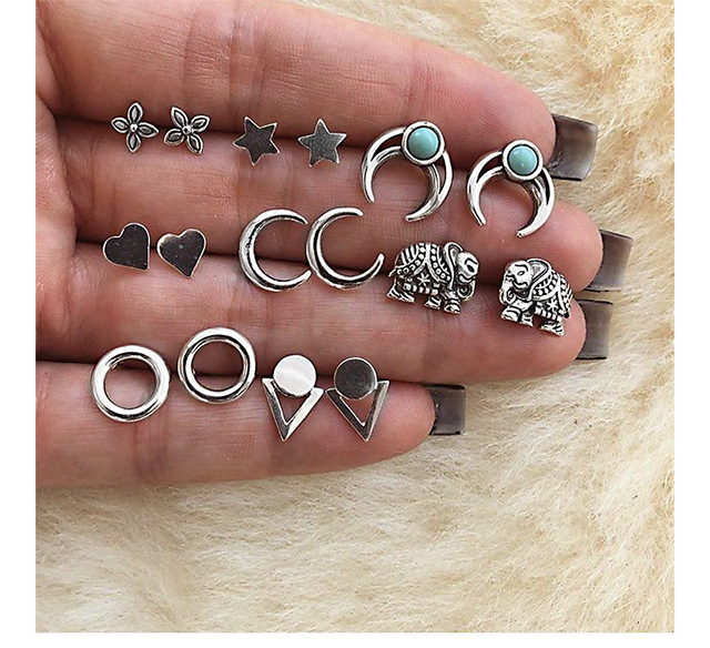 Crystal Geometric Stud Earrings For Women Stone owl Snake Moon shell Vintage Earring Girls Boho Jewelry Gift
