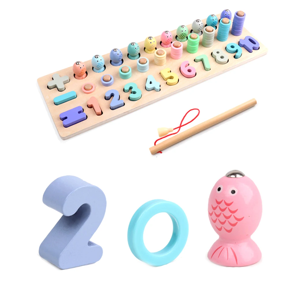 Funny Wooden Colorful Magnetic Fishing Games Board Jigsaw Puzzles Kids Educational Toys