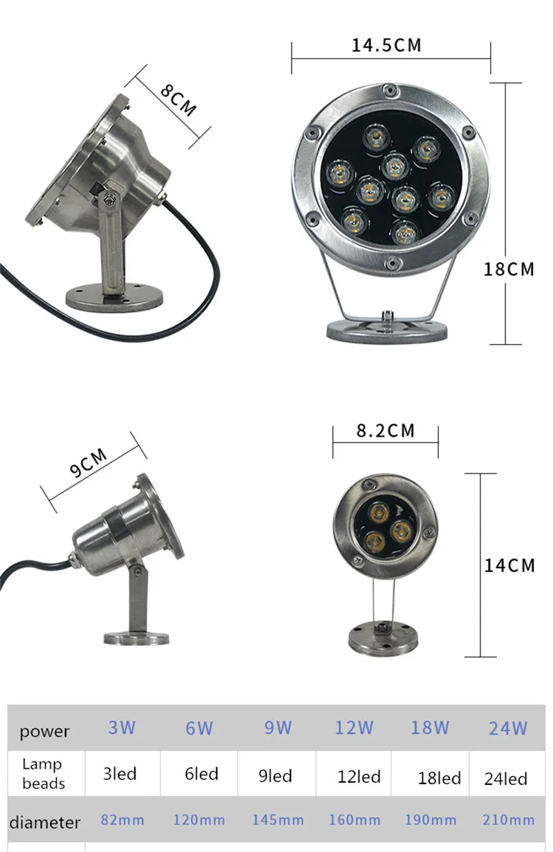 6W 9W 12W 18W 24W IP68 Led Underwater Light RGB Outdoor Waterproof colorful water Spotlight Swimming Pool Light Fountain Light