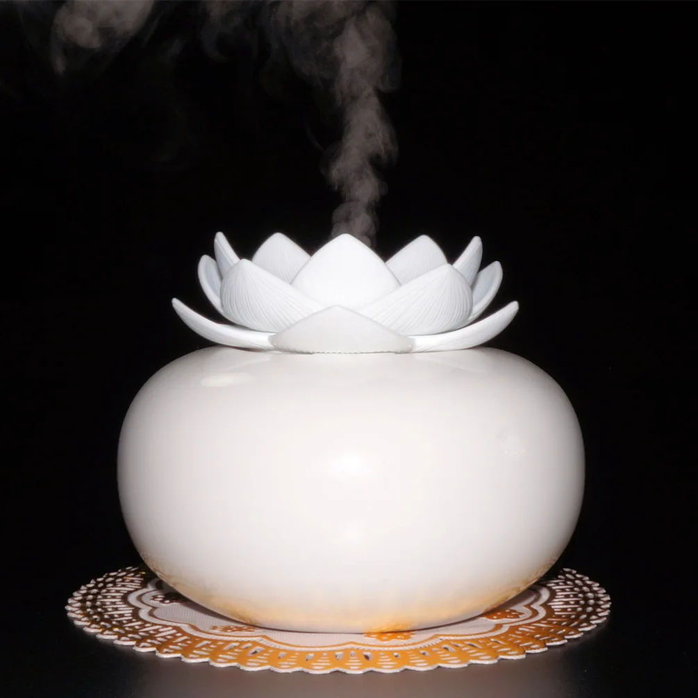 

New white lotus aroma diffuser ceramic aroma diffuser humidifier outer lotus essential oil Umidificador Mist Maker Aromatherapy