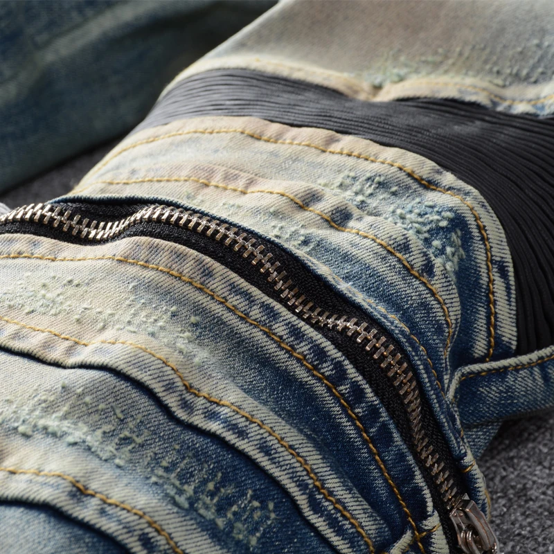 Italian Style New Men Jeans Blue Color Patchwork Casual Pants Slim Fit Brand Streetwear Stretch Biker 4