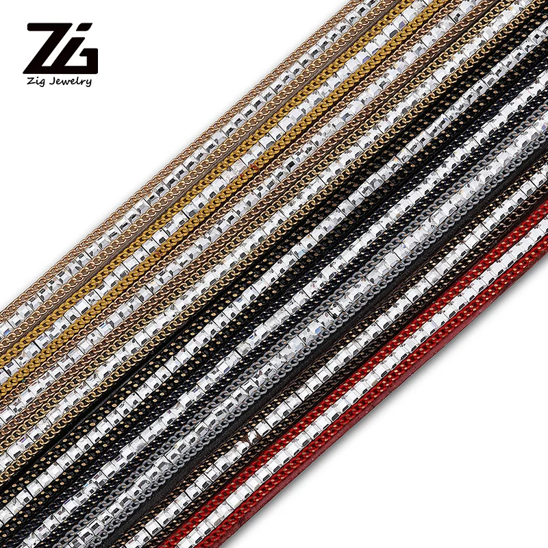 

ZG 0.39Meter/Pcs Square Rhinestone Leather Paste Chain Margin With Chain Border Leather Cord For Jewelry Making Craft