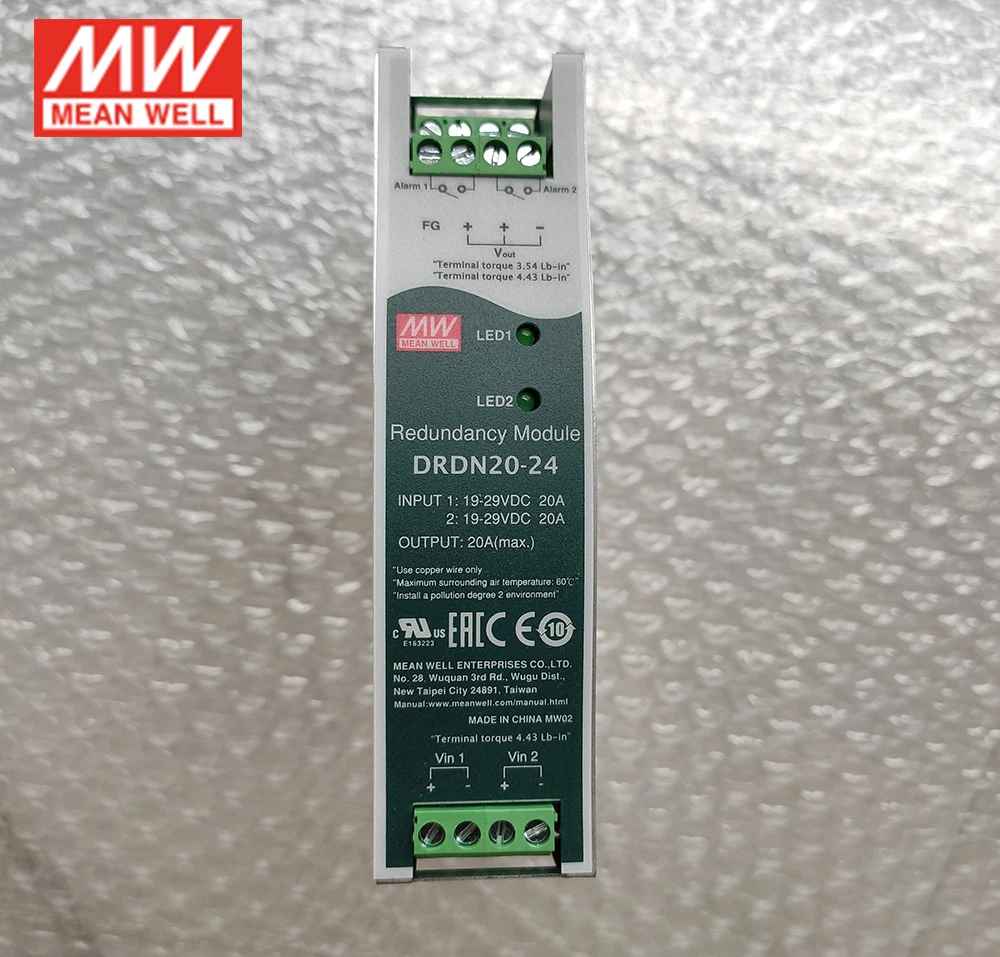 Оригинальный резервный блок питания на DIN-рейку MEAN WELL DRDN20-24 20A 19-29Vdc 24V |