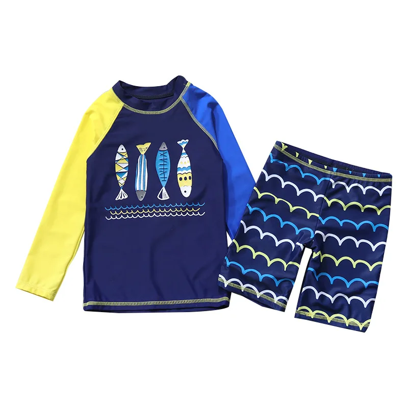 Blue Fish 7106 Kleine Kinder детский купальник костюм для мальчиков UPF50, детский купальный костюм с длинными рукавами для серфинга и рашгарда из двух предметов для маленьких мальчиков купальник для детей - Цвет: Blue Fish 7106
