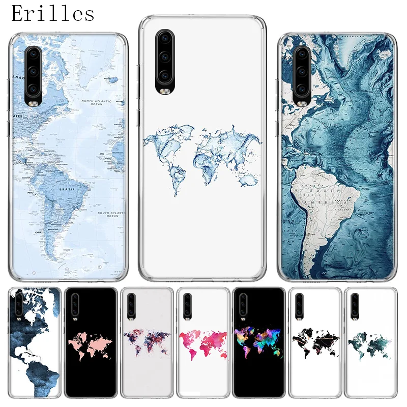 Силиконовый мягкий чехол с изображением карты мира для Huawei P40 P30 P20 P10 lite Mate 10 20 30 Pro +