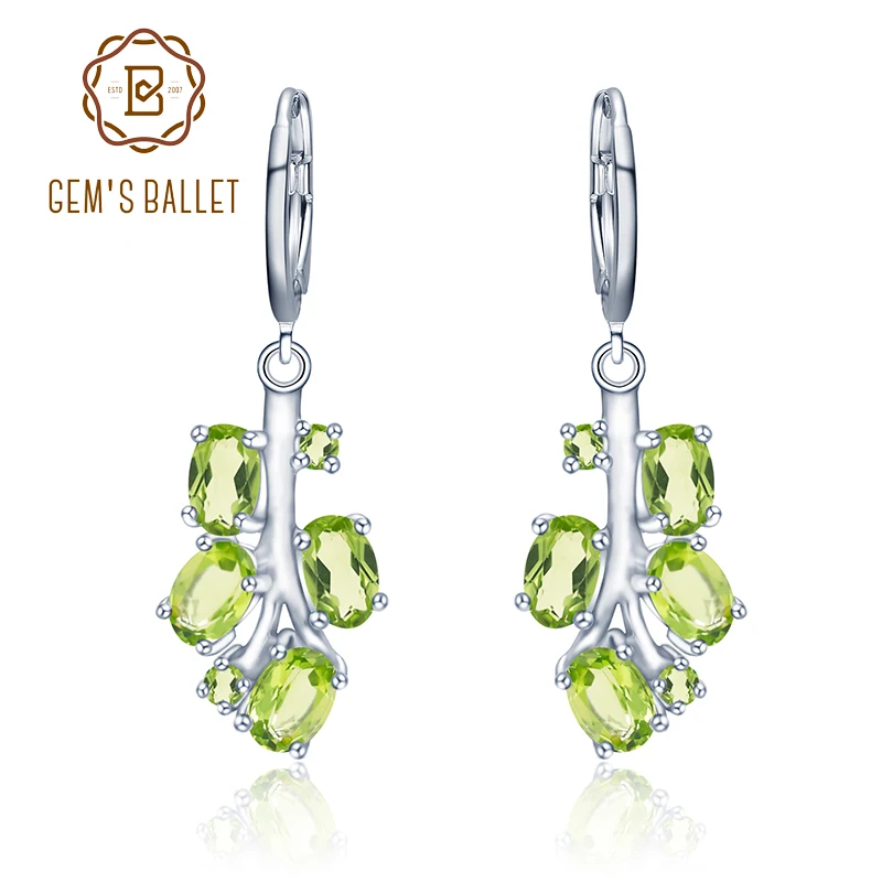 

GEM'S BALLET 4.29Ct Natural Peridot Gemstone Earrings 925 Sterling Silver Palm Tree Drop Earrings For Women Fine Jewelry