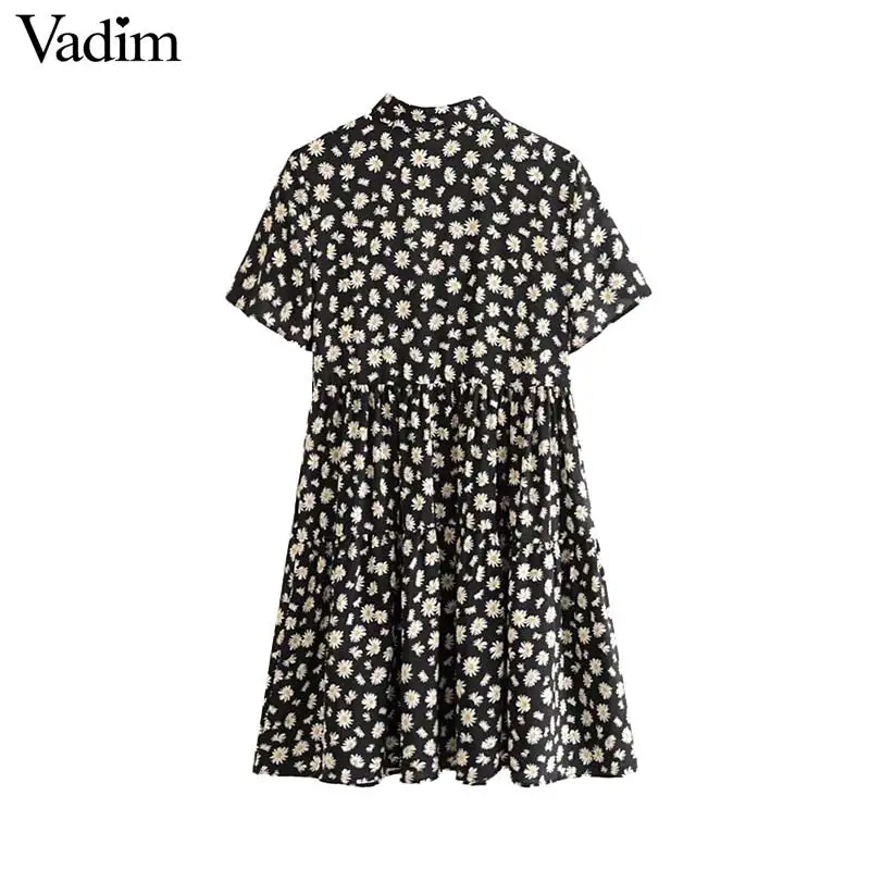 Vadim женское платье с цветочным принтом, мини-платье с коротким рукавом и высокой талией, плиссированное винтажное женское повседневное стильное платье, vestidos QC621