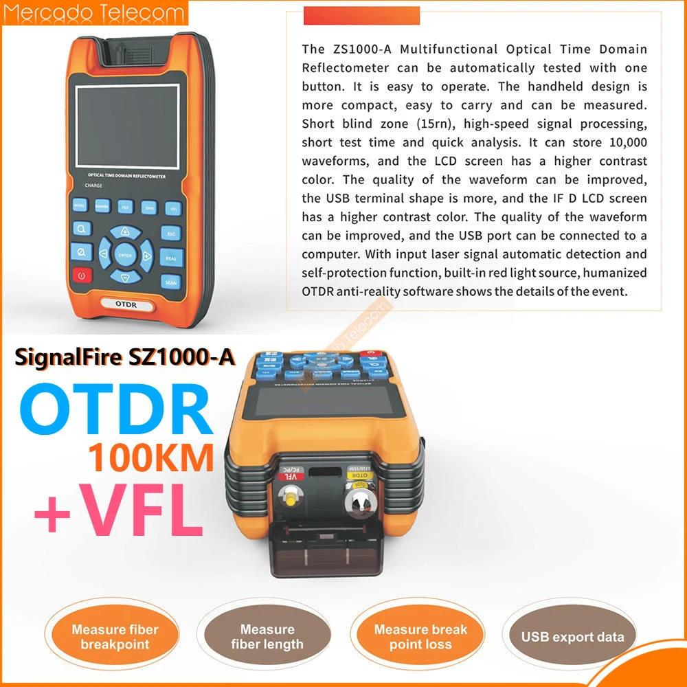 SignalFire ZS1000-A OTDR 100 км + VFL 5 Оптический временной рефлектометр 1 мВт 32 дБ/30 дБ 1310 мм/1550