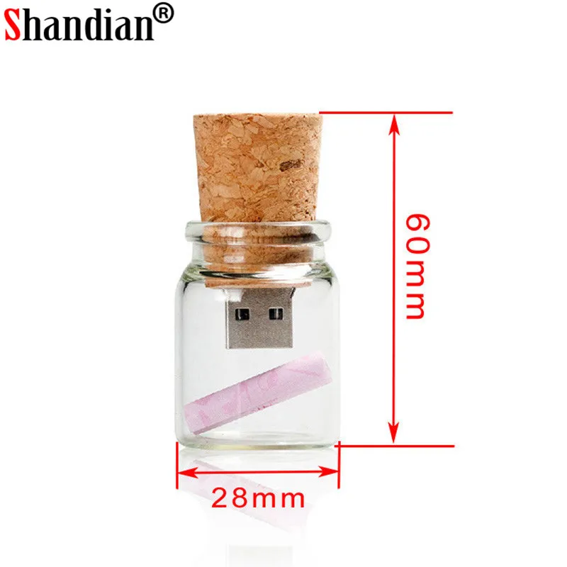 SHANDIAN бесплатный логотип стеклянная бутылка USB + коробка флэш накопитель Флешка 64