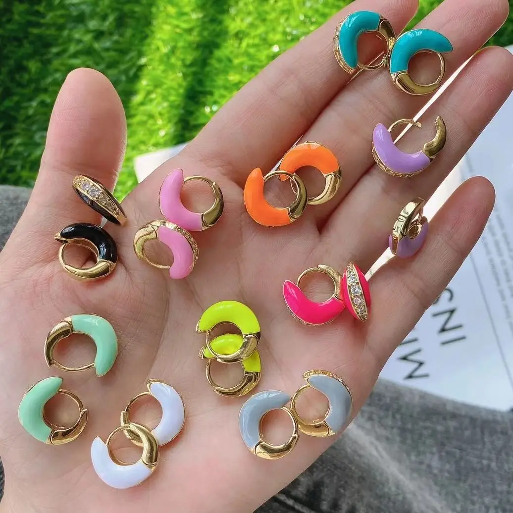 

5 Pairs Cute Pave Zircon Hoop Earrings for Women Girls Colorful Round Circle Enamel Earring Huggie Hoops Fashion Jewelry