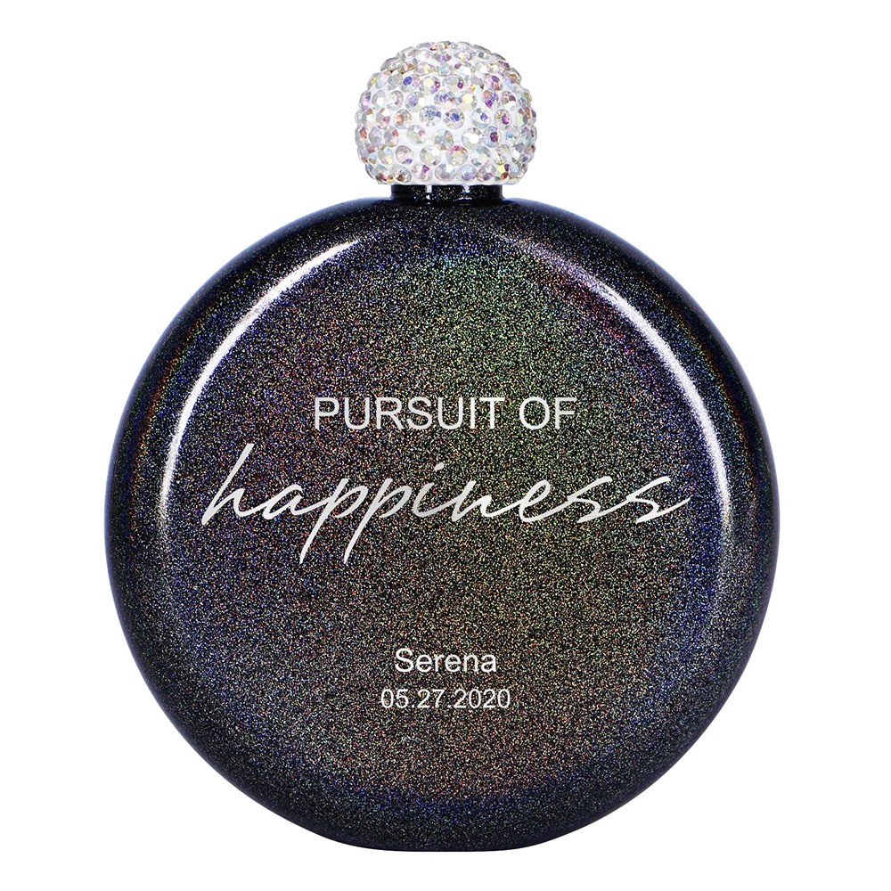 Custom Engraved Glitter Spirit Hip Flask Stainless Steel 5oz Purse Wine