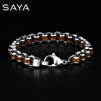 

Men Fashion Bracelets Tungsten Carbide Links Chain Bracelets Inlay Natrual Wood Length 18.5/19.5/20.5cm,Free Shipping