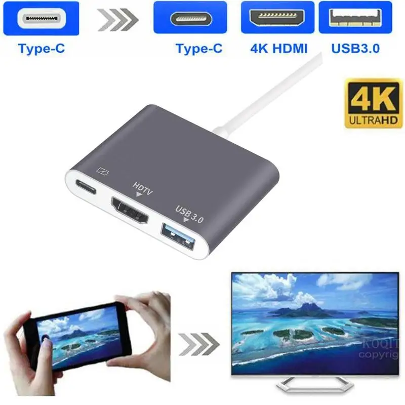  4K USBC 3.1 Hub Converter USB C Type C To USB 3.0/HDMI/TypeC Female Charger AV Adapter for Macbook/