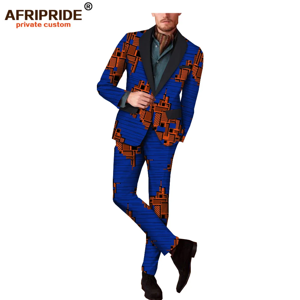 Весенне-осенний Африканский повседневный костюм с принтом для мужчин, Двусторонняя куртка с длинными рукавами+ Длинные мужские прямые брюки, комплект A1816003 - Цвет: 518-12