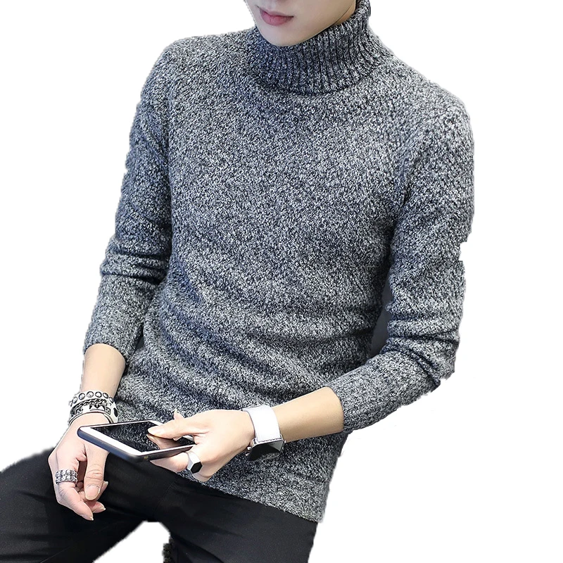 

2020 Autumn Winter Mens Turtle Neck Sweaters Wool Mixed Polyester Knitted Long Sleeve Mans Clothes
